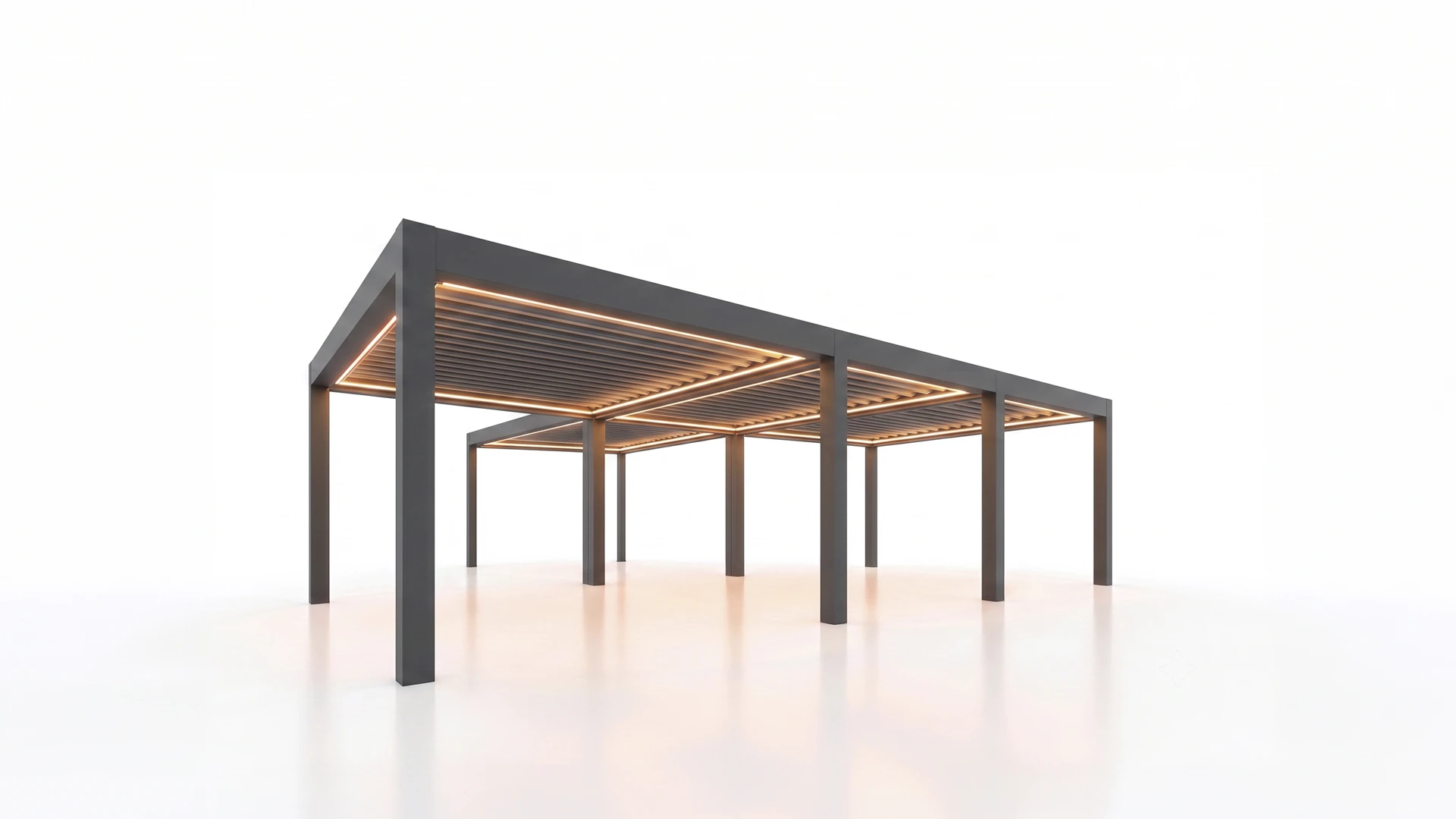 Pérgola modular de varios módulos unidos